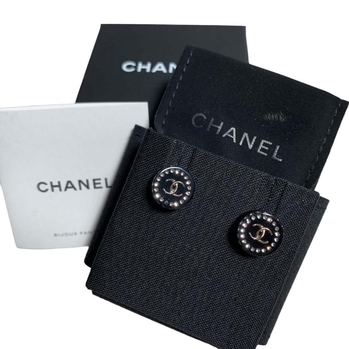 美品 CHANEL シャネル ラウンドピアス ラインストーン ココマーク