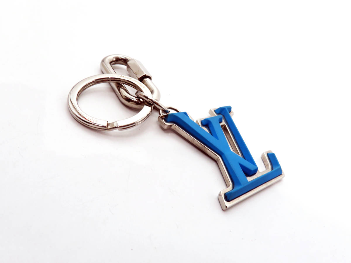 9725 beautiful goods LOUIS VUITTON Logo porutok Rene oLV soft metal × Raver bag charm key holder key ring blue × silver M69303