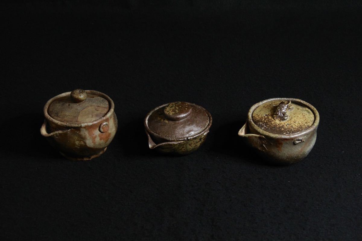 銘印有り 備前焼 宝瓶 茶器 急須 3点 セット 時代物 骨董 茶道具