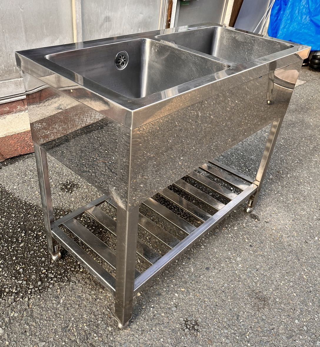 業務用 2槽シンク 蛇口付き 幅900×奥450×高さ800(mm) 流し台 厨房機材