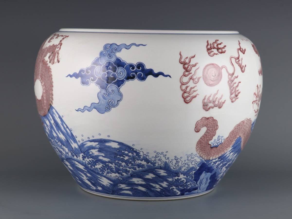清康熙青花釉里紅寿桃紋小冬瓜瓶 磁器の置物 装飾品 美術品 現代工芸品