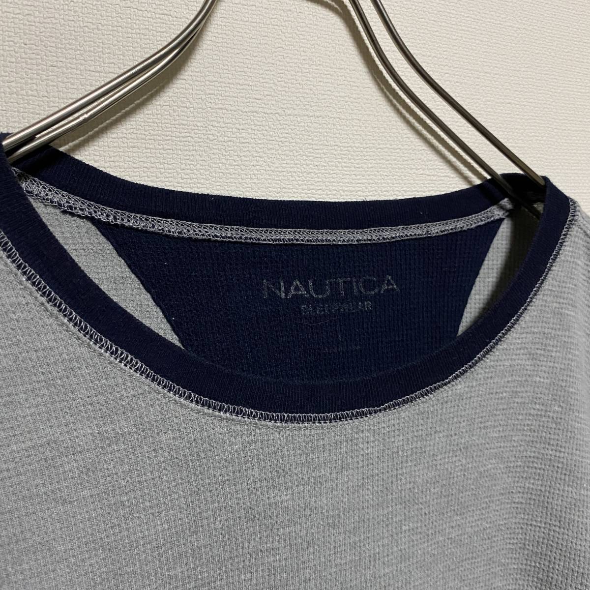 アメリカ古着　NAUTICA　ノーティカ　サーマルカットソー　ワッフル生地　刺繍　無地　Lサイズ　長袖　【J357】_画像4