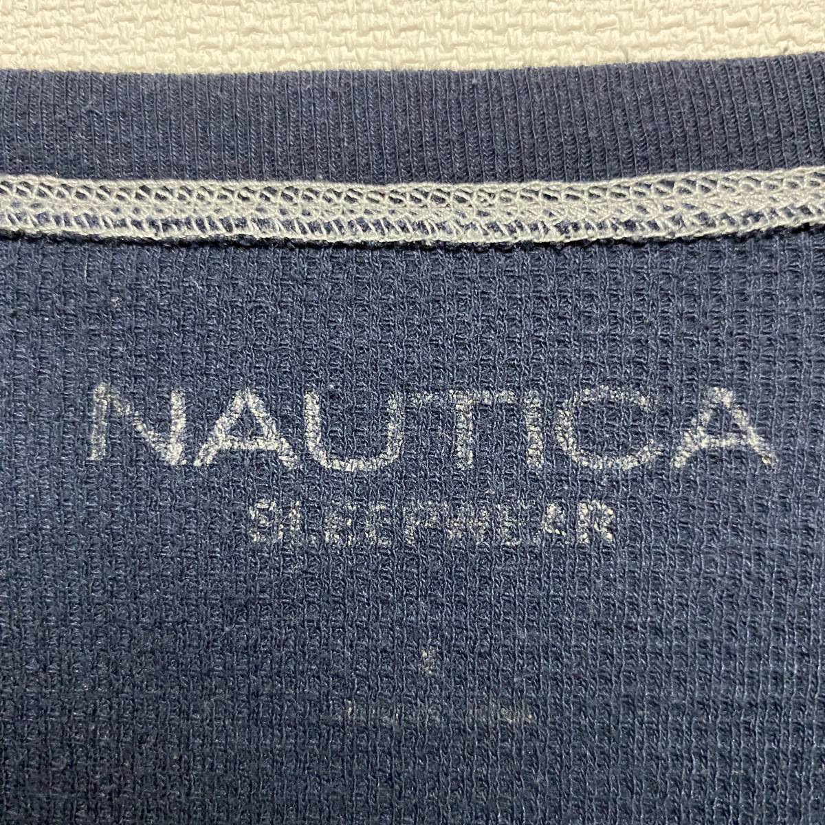 アメリカ古着　NAUTICA　ノーティカ　サーマルカットソー　ワッフル生地　刺繍　無地　Lサイズ　長袖　【J357】_画像9