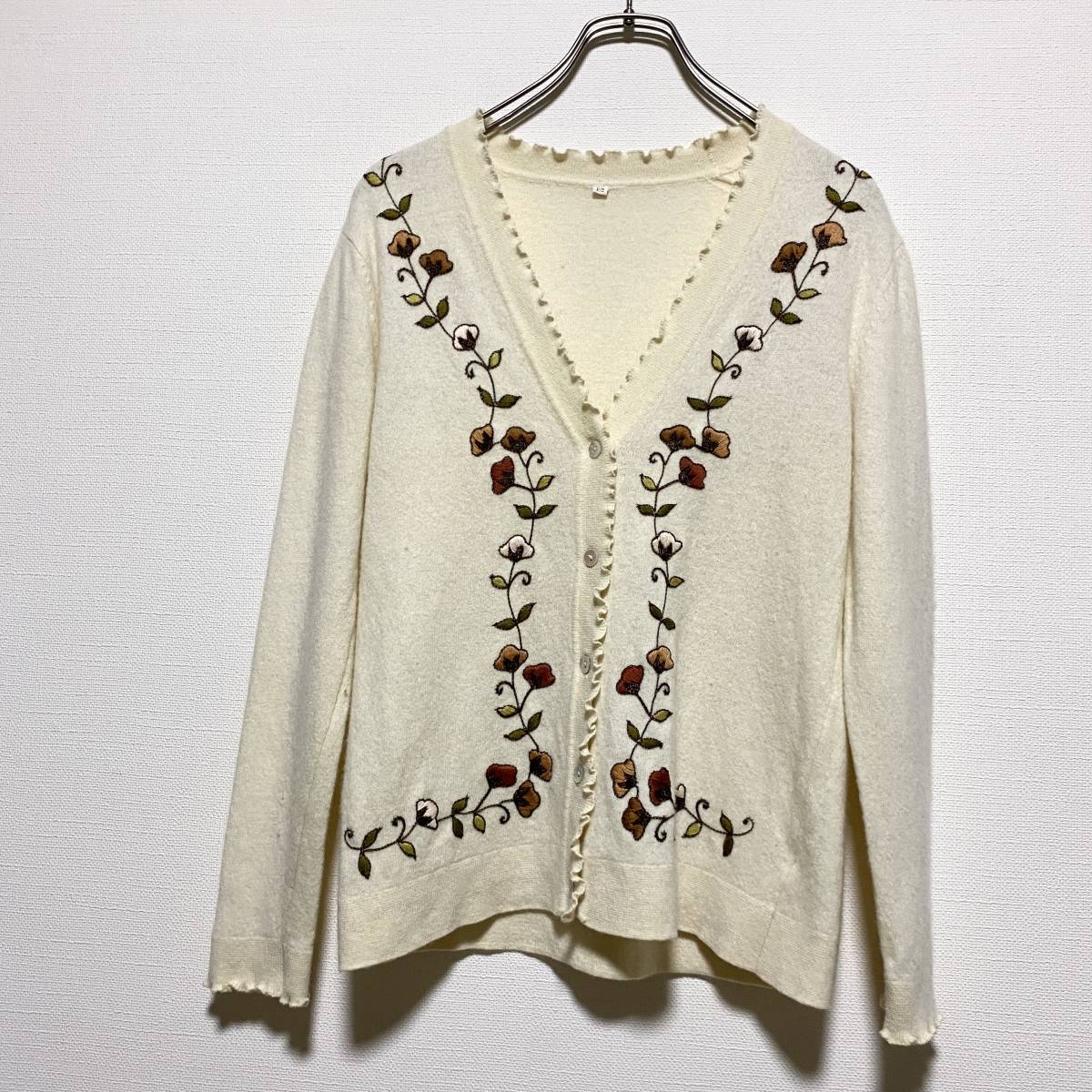 レトロデザイン 花柄 刺繍 カーディガン くすみカラー 9号 レトロデザイン 花柄 刺繍 カーディガン くすみカラー 9号