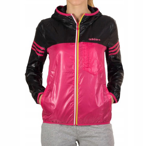 ☆美品 adidas アディダス ウインドブレーカー ナイロンジャケット Lサイズ ピンク×黒 レディース