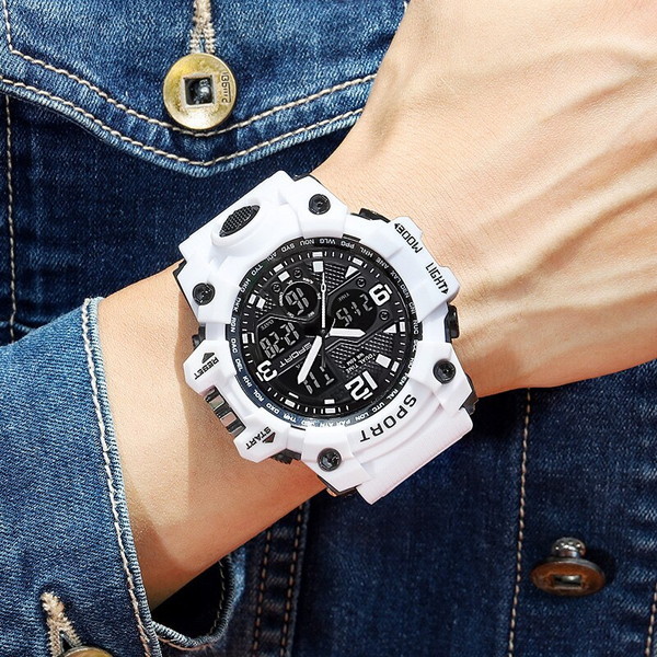 国内外の人気 新品 COOBOSデジタルウォッチ ビックフェイスメンズ腕時計 パープル ブルー