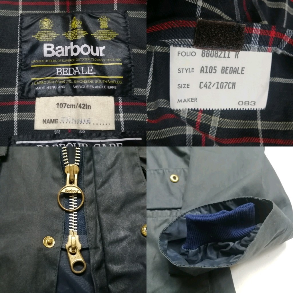 Mint 80s Barbour bedale c42　バブアー　ビデイル ネイビー　4ポケット　3クラウン　_画像4