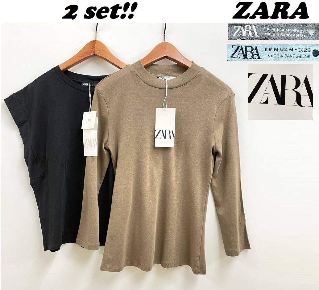 2点おまとめ★THEGINZAブラウン革ベルトとノースリーブカットソー 未使用品 /M/ ZARA ブラック ノースリーブTシャツ ブラウン