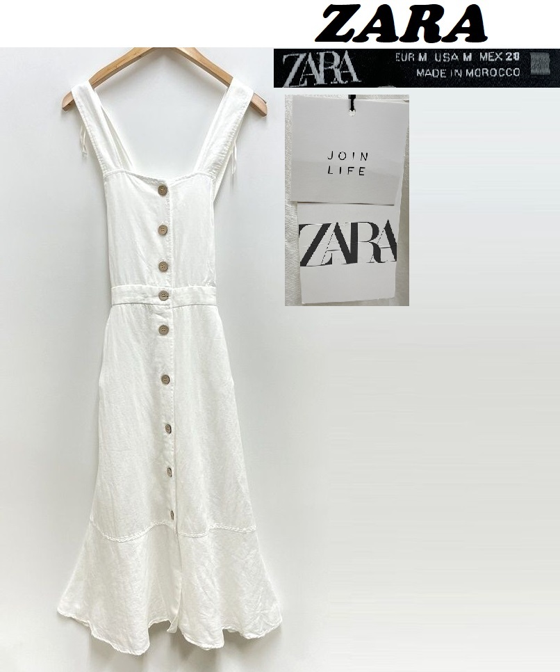 未使用品 /M/ ZARA ホワイト ワンピース フロントボタン レディース タグ カジュアル トップス スタイリング 袖なし 無地 ドレス 定番 ザラ_画像1