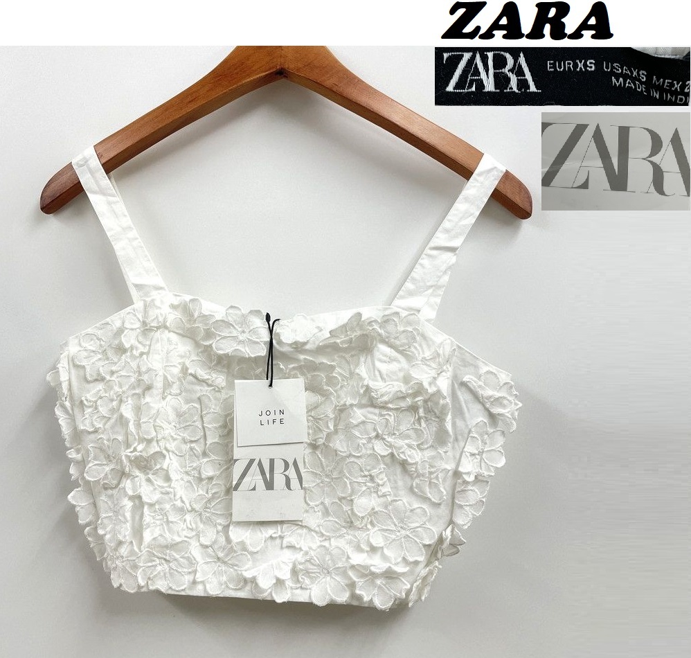 XS/ ZARA ホワイト フラワーキャミソール レディース タグ XS/ ZARA ホワイト フラワーキャミソール レディース タグ