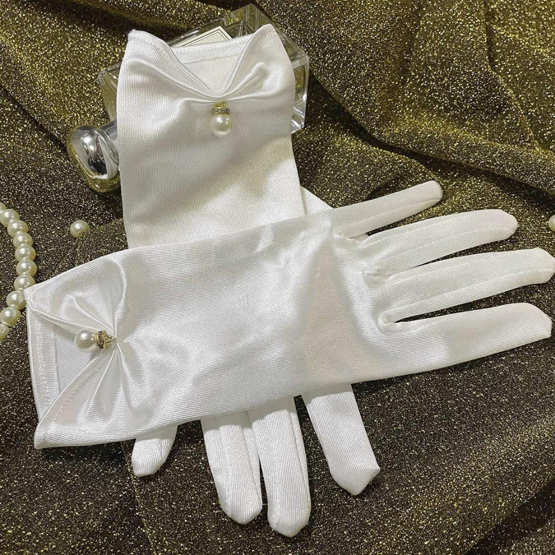  wedding glove Short white pearl silk style satin new goods 