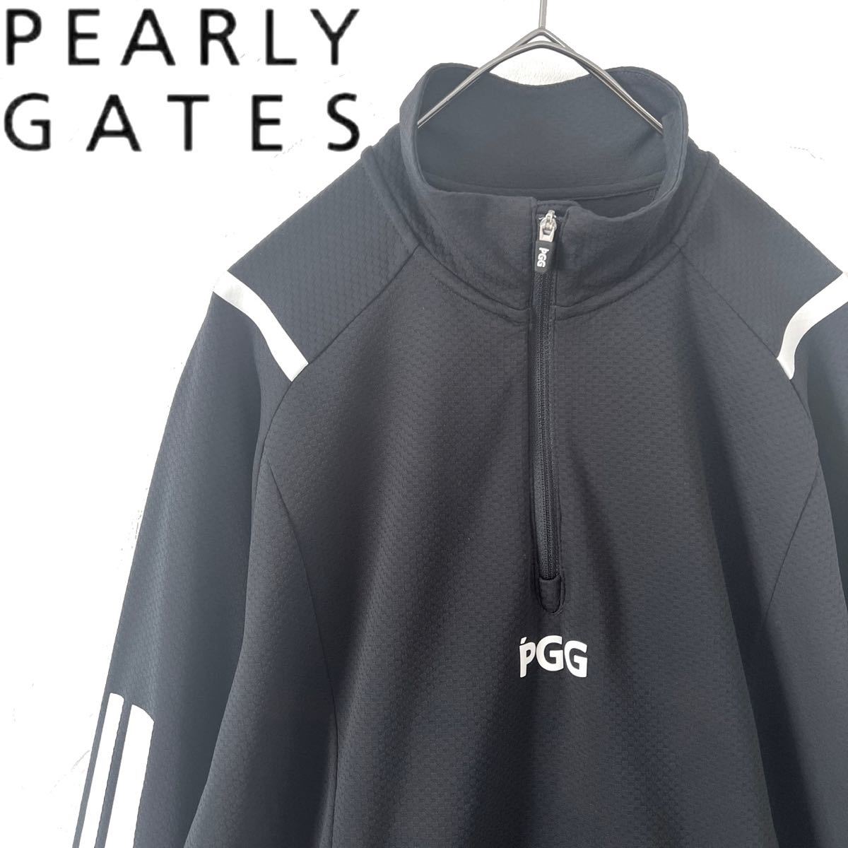 【送料無料】PEARLY GATES パーリーゲイツ　ハーフジップ　吸汗速乾　メンズ　4 M ゴルフウェア　golf 長袖　ブラック　黒　pgg