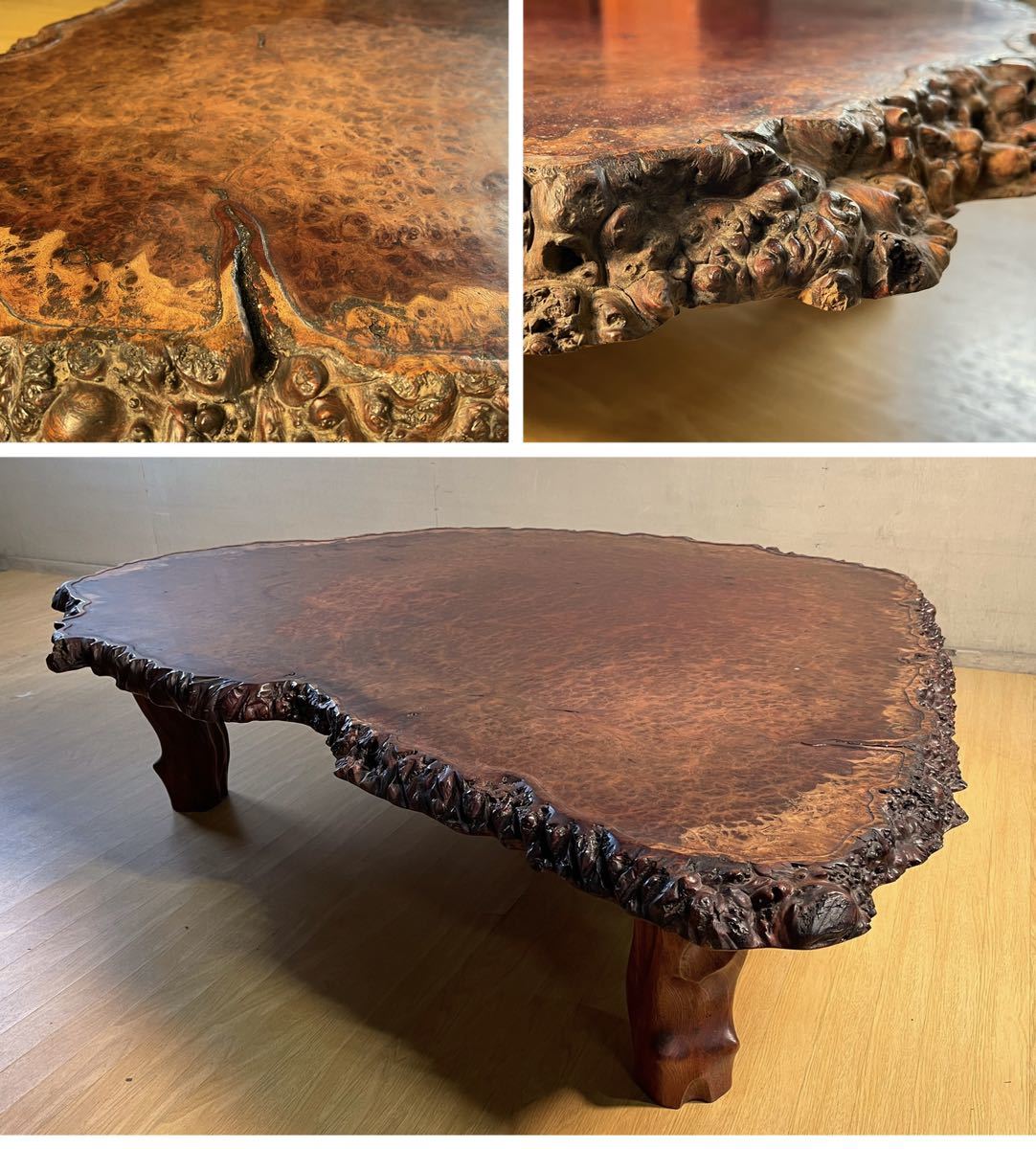花梨 座卓 葡萄杢 一枚板 無垢材 天然木 ローテーブル 142×107×33 厚み
