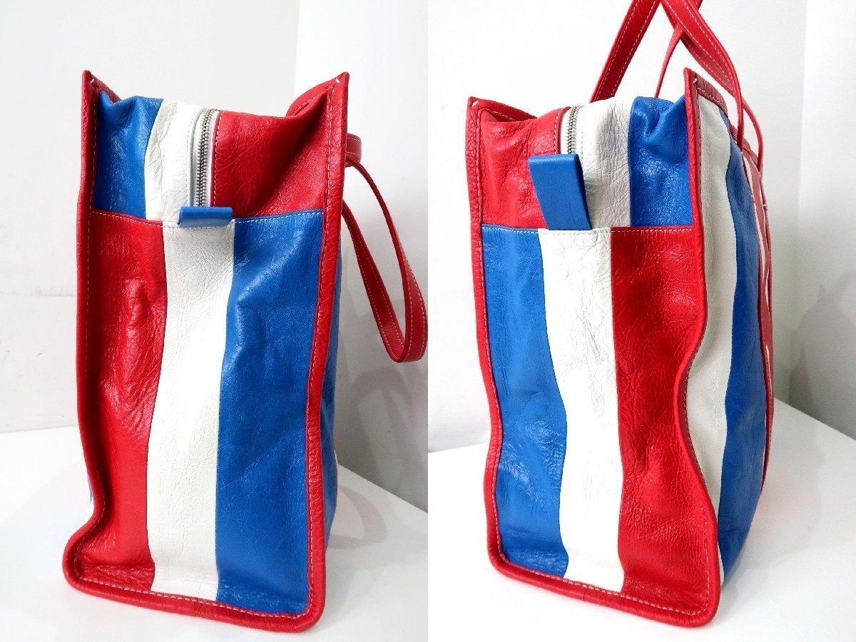 美品 BALENCIAGA(バレンシアガ) バザール ストライプトートバッグ