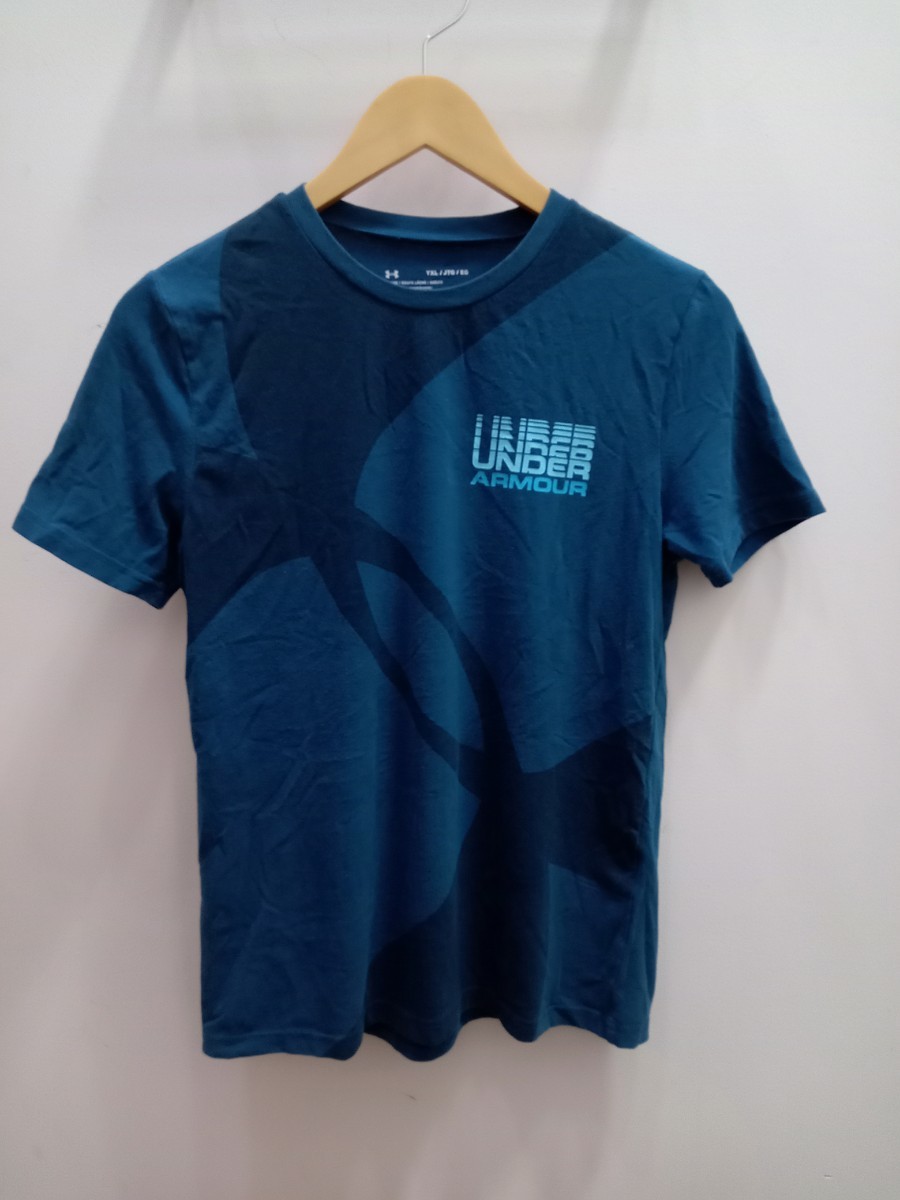 ★E009 UNDER ARMOUR アンダーアーマー 半袖Tシャツ スポーツ ブランド サイズYXL(キッズ150cm程) 青緑色系 _画像2