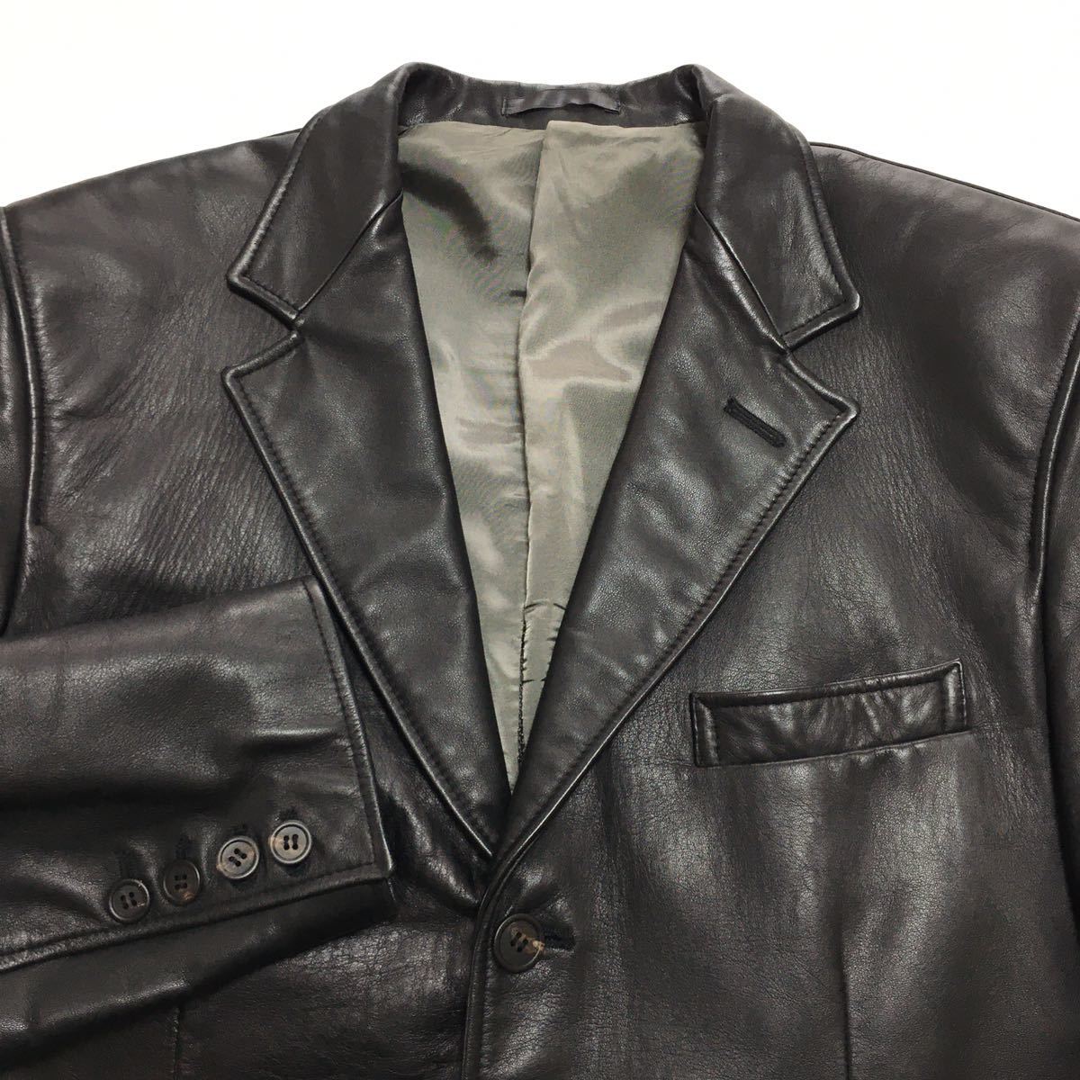 Paul Smithポールスミス☆牛革レザーテーラードジャケットL☆黒ブラックメンズレザージャケット スーツドレスジャケット