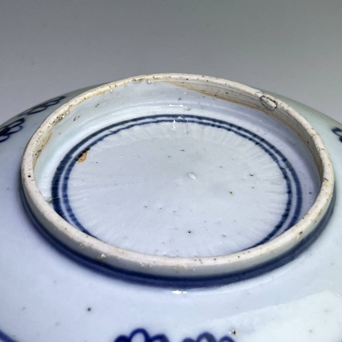 A255 古染付牡丹菊紋碗中国古玩中国美術径18.5cm 唐物骨董旧蔵蔵出品