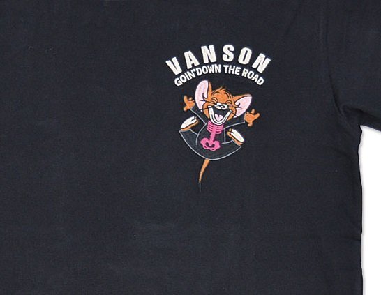 vanson×TOM＆JERRYコラボ 天竺半袖Tシャツ◆vanson ブラックLサイズ TJV-2320 バンソン ヴァンソン トムとジェリー 刺繍 バイカー_画像3