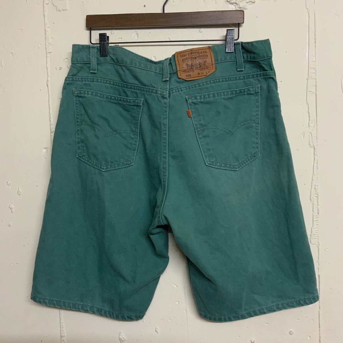 90s Levi’sリーバイス550グリーンデニムショートパンツハーフパンツショーツ古着W3690年代アメリカ製USA製