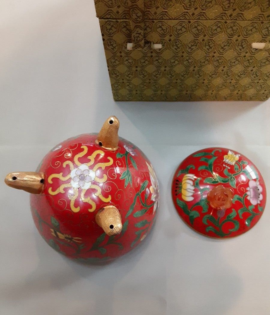 中国景泰藍(七宝焼き) 蓋付き小物入れ 翡翠玉石 手作り|Yahoo 中国景泰藍(七宝焼き) 蓋付き小物入れ 翡翠玉石 手作り|Yahoo