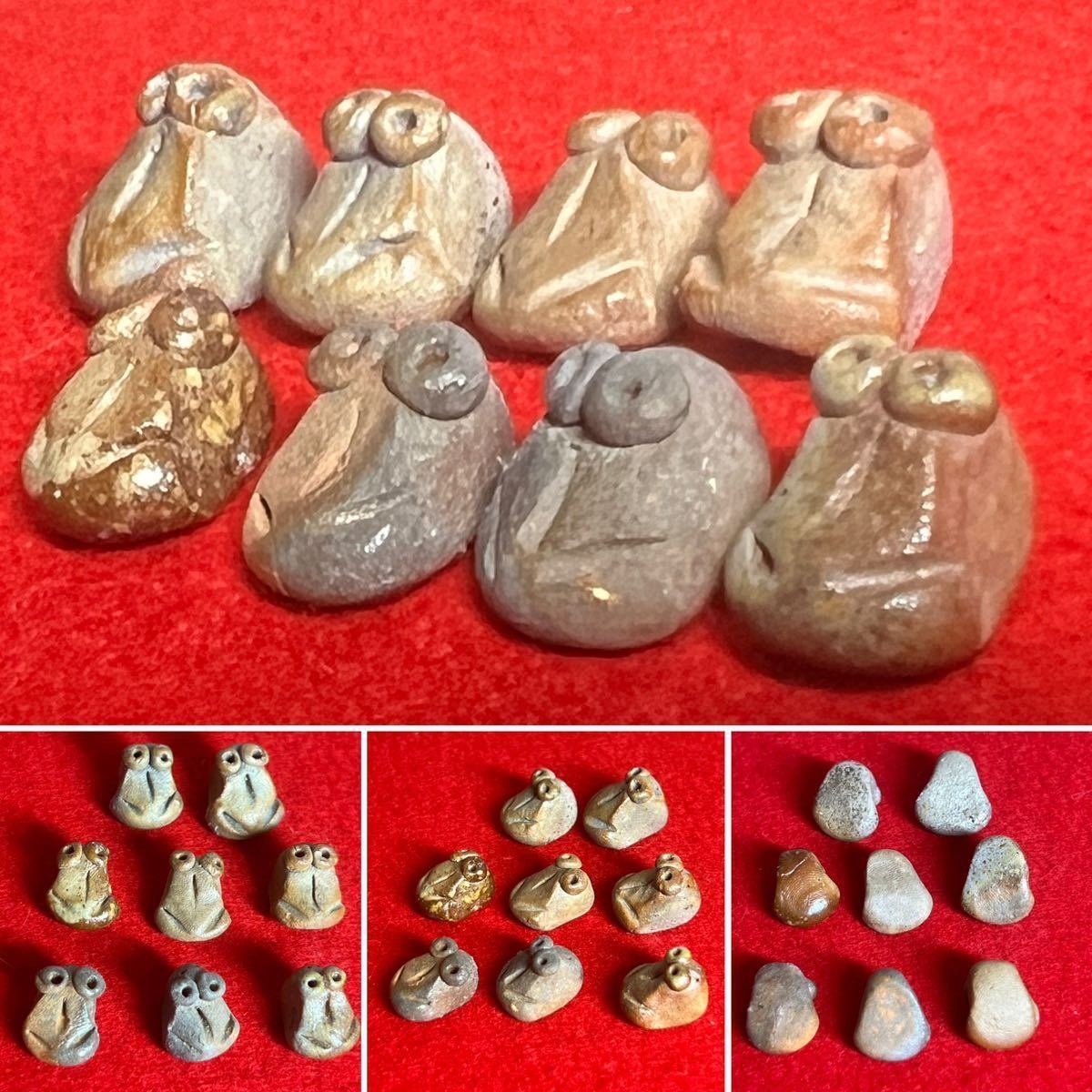 ☆ 備前蛙 置物 まとめて8個 豆蛙 ミニカエル 縁起物 細工物 備前焼