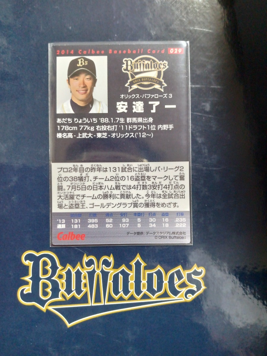 NPB カルビー プロ野球 チップス 2014年 第1弾 レギュラーカード オリックス.バッファローズ 029 安達了一 背番号 3 右投 右打者 内野手_画像2