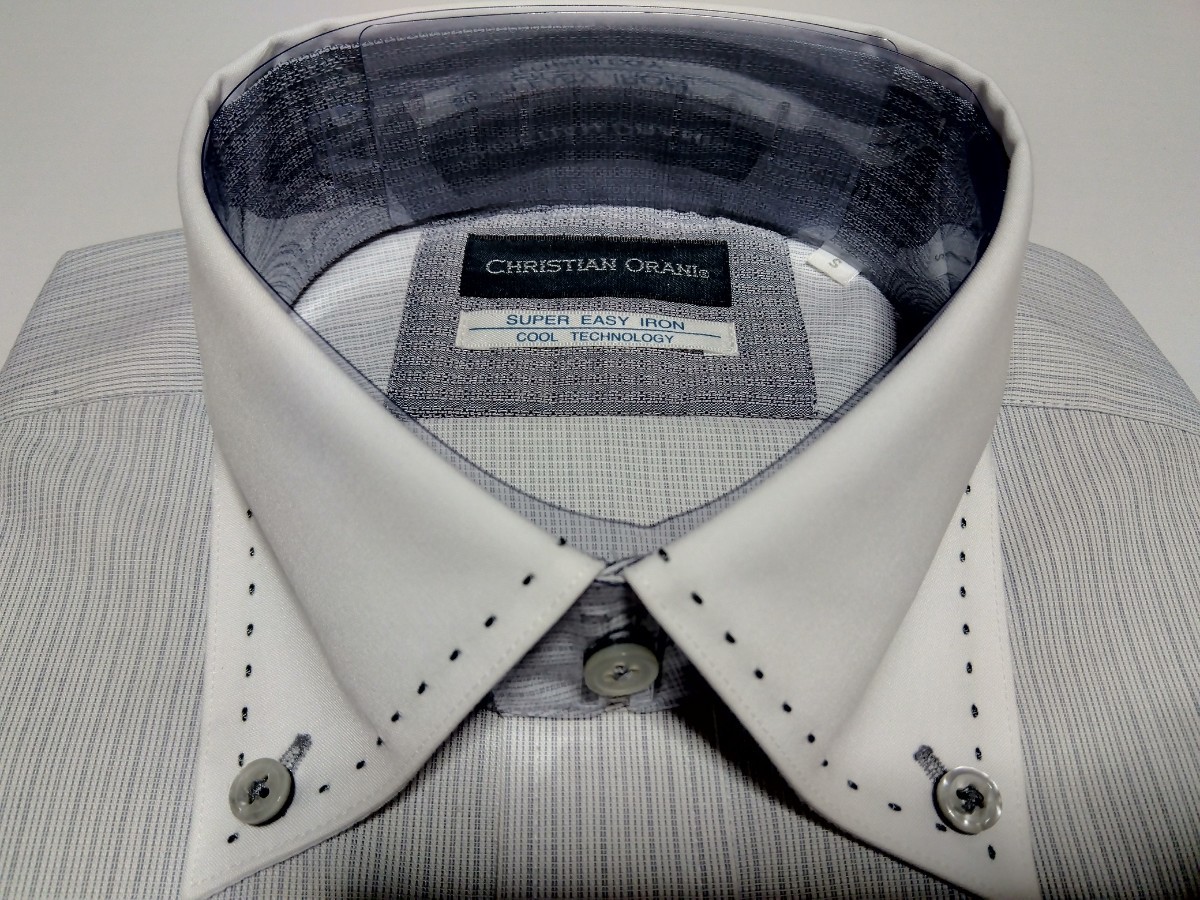 新品 即決 同梱可 クリスチャンオラーニ ストライプ 清涼　ワイシャツ(ボタンダウン) SUPER EASY IRON COOL Sサイズ(37)綿30% 4,290円_画像2