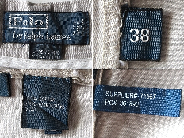 希少 90sビンテージ Polo by Ralph Lauren ラルフローレン ANDREW SHORT ロゴワッペン チノ タック ワイド ショートパンツ ショーツ 38_画像9