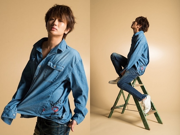 美品 完売 glamb グラム AAA Nissy/ニッシー 西島隆弘さんコラボ 2017SS Lip denim SH ロゴプリント リップデニムシャツ 2 インディゴ_画像9