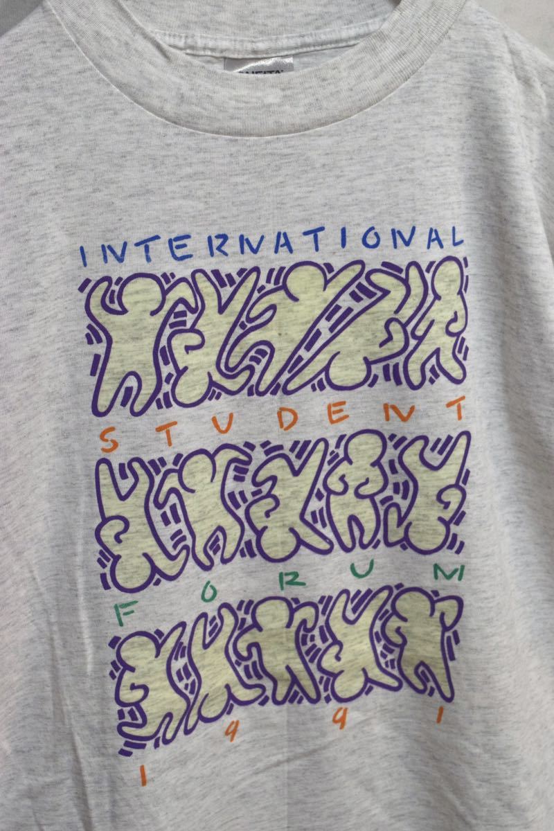 【 USA製 】90s プリント Tシャツ / made in usa / size L / 90年代 アメリカ製 シングルステッチ 杢グレー キースヘリング_画像3