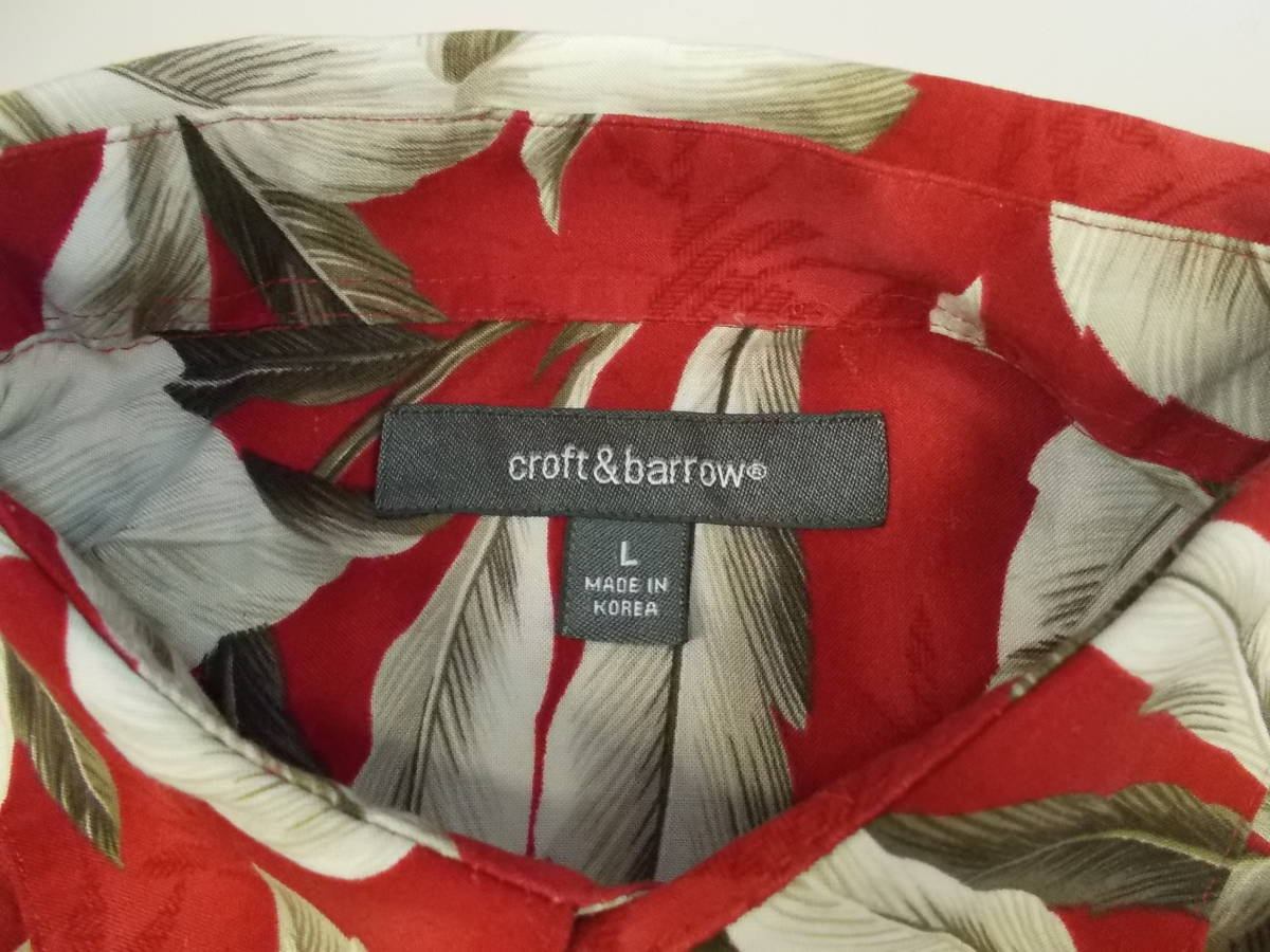 a727◆croft&barrow アロハシャツ◆サイズL クラフトアンドバロー ハワイアンシャツ 赤色系 葉柄 ボタニカル レーヨン素材 ゆうパケット5E_画像4