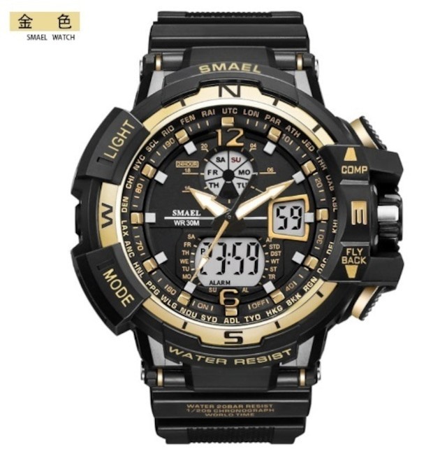816 新品送料無料メンズ腕時計デジタル多機能メンズLEDブラック×ゴールド_画像9