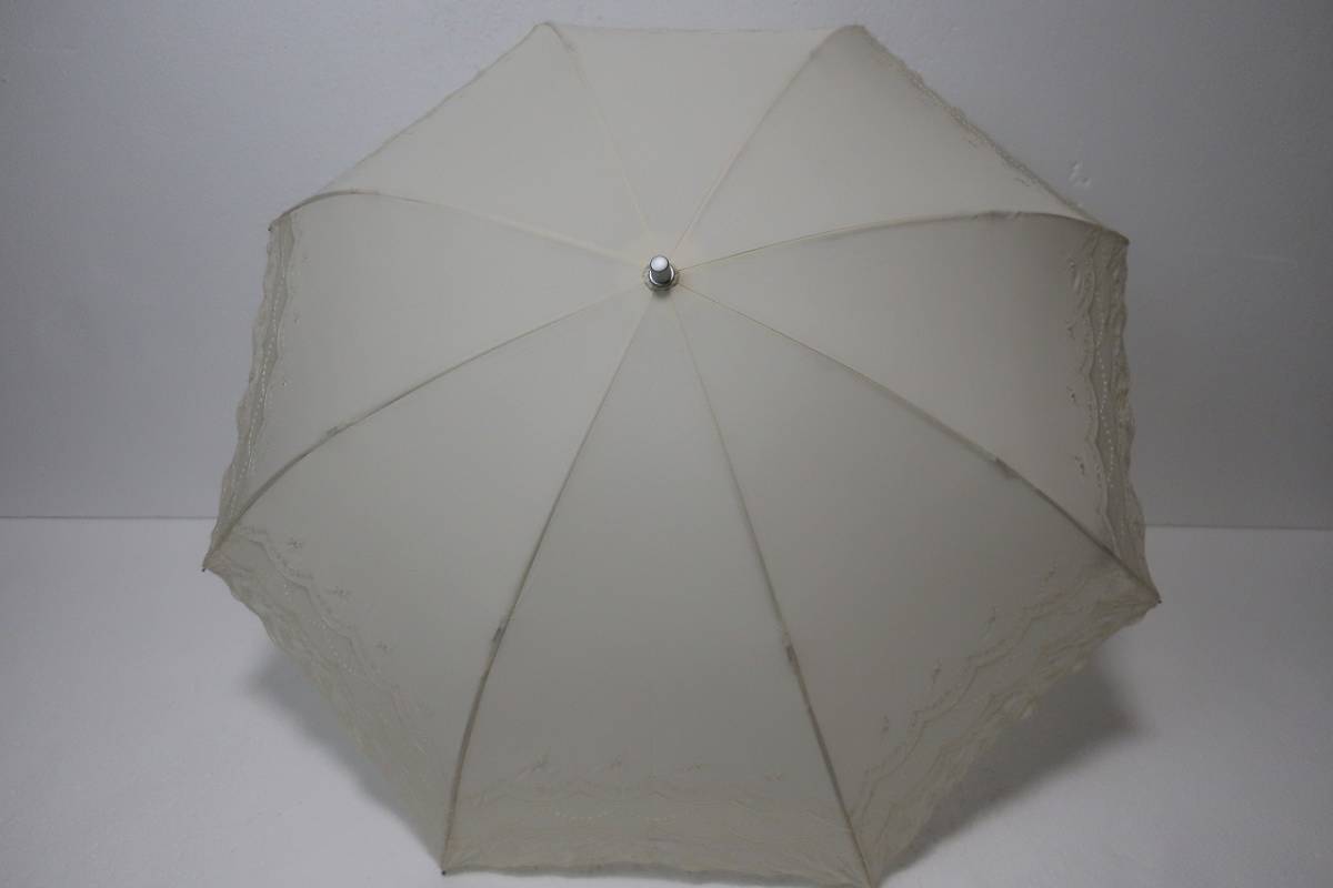  new goods moon bat made LANVIN Lanvin ultra-violet rays prevention processing . rain combined use folding parasol 47 eggshell white series 