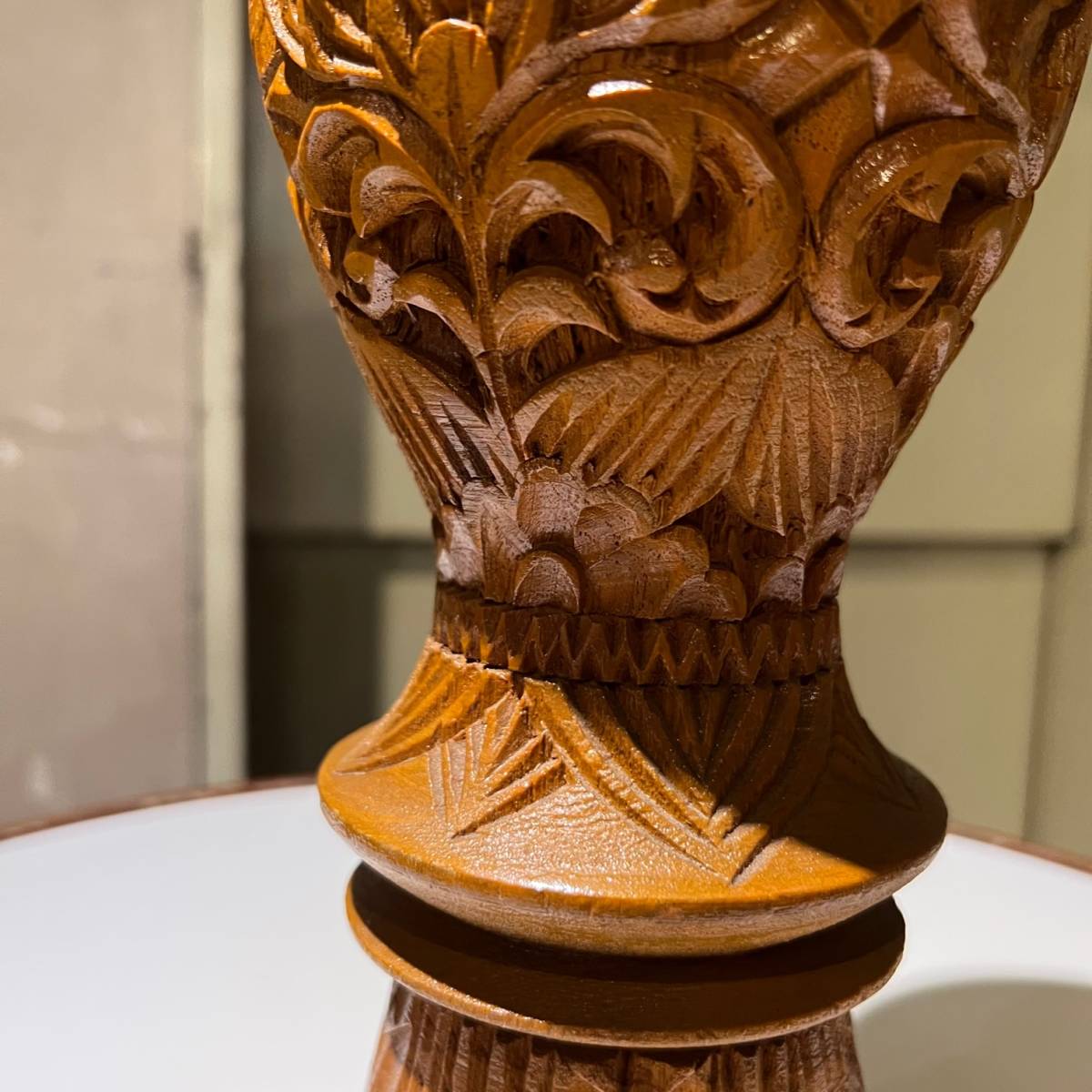 vintage Flower vase フラワーベース 花瓶 花立て wood 木彫り 民藝 オブジェ インテリア アート 手彫り wood 工芸 B_画像4