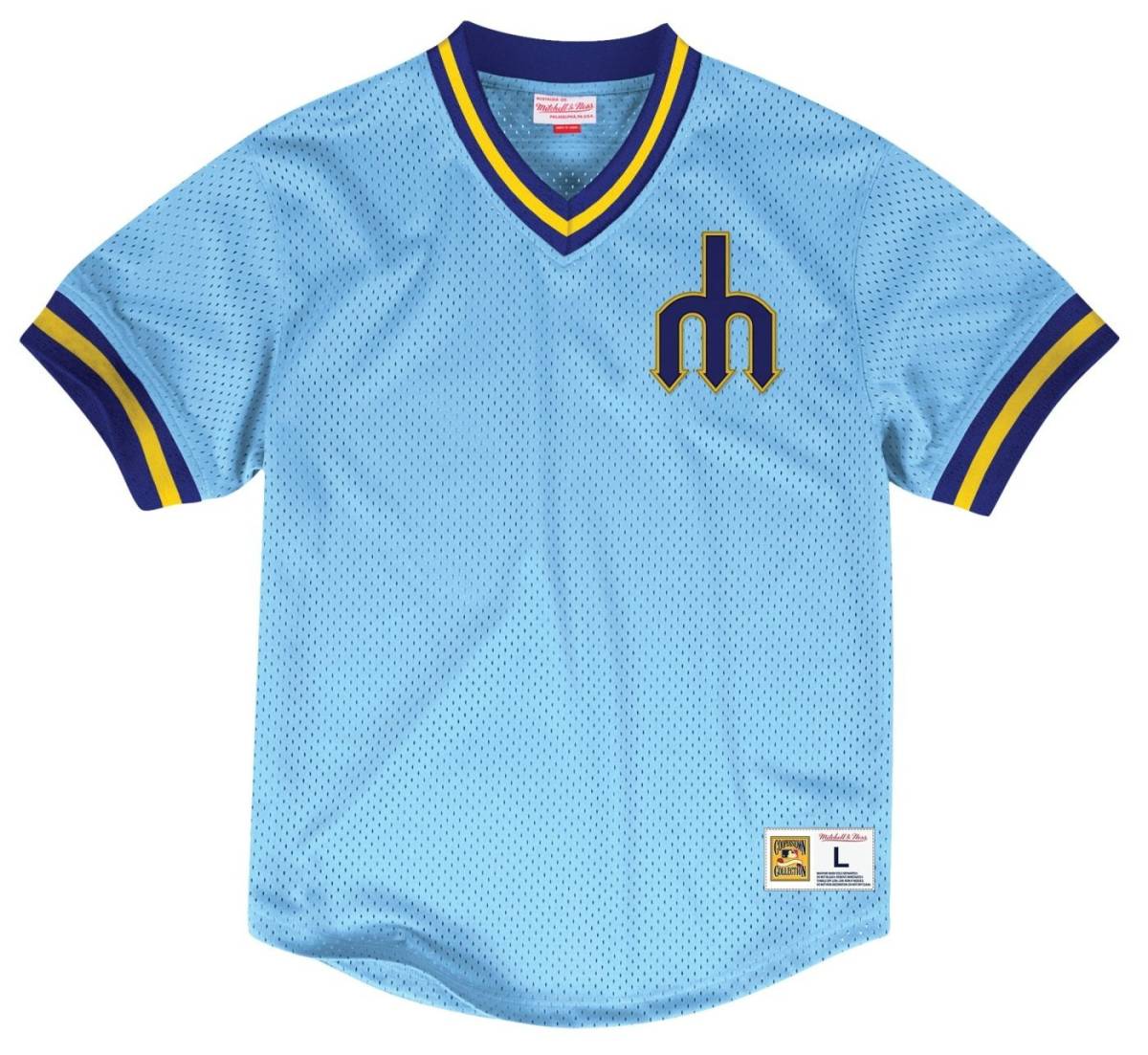 【S】 MITCHELL&NESS ミッチェル&ネス MLB ベースボールジャージ TeamWin ユニフォーム MARINERS シアトル マリナーズ USA正規品 水色_画像1