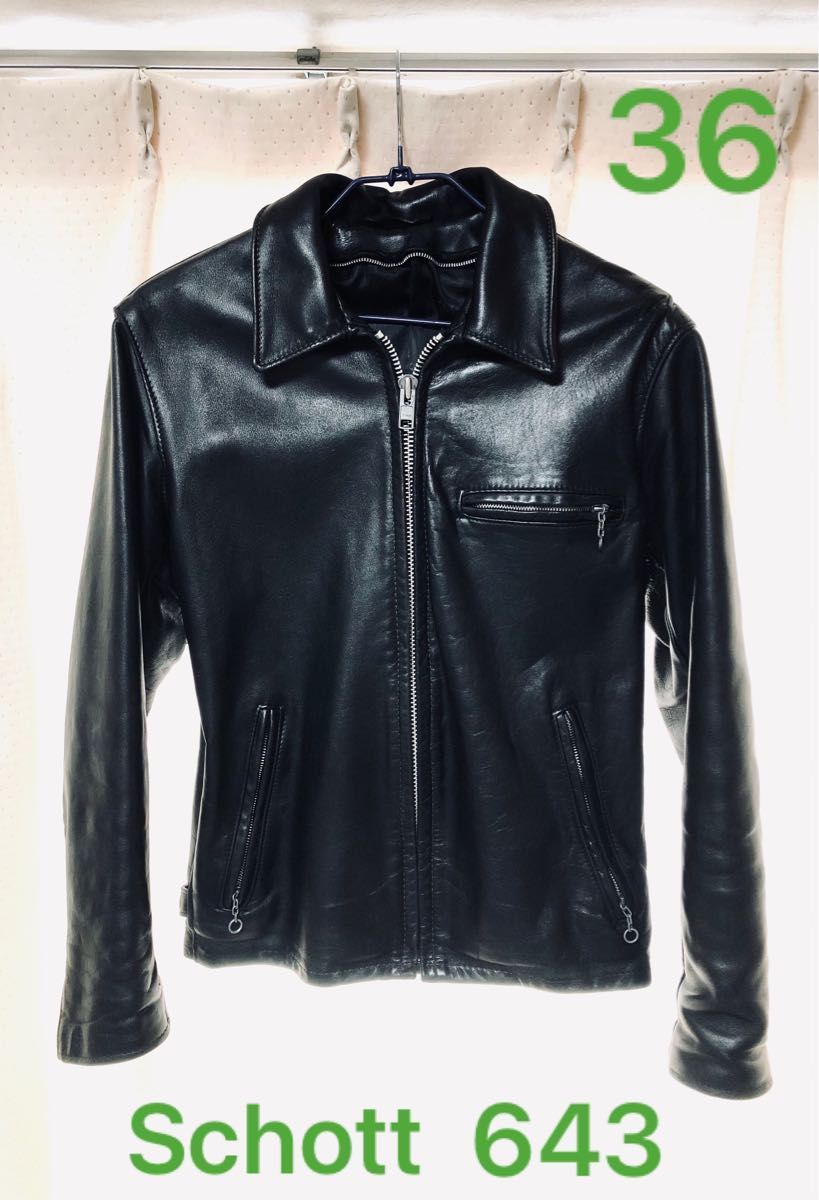 ショットSchott 643 襟付きシングルライダースジャケット 36インチ