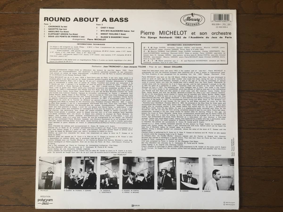 希少！Pierre Michelot and his Orchestra / Round about a bass / 1963 Mercury France盤 PolyGram Jazz 1983 Reissue 美品！美盤_画像2
