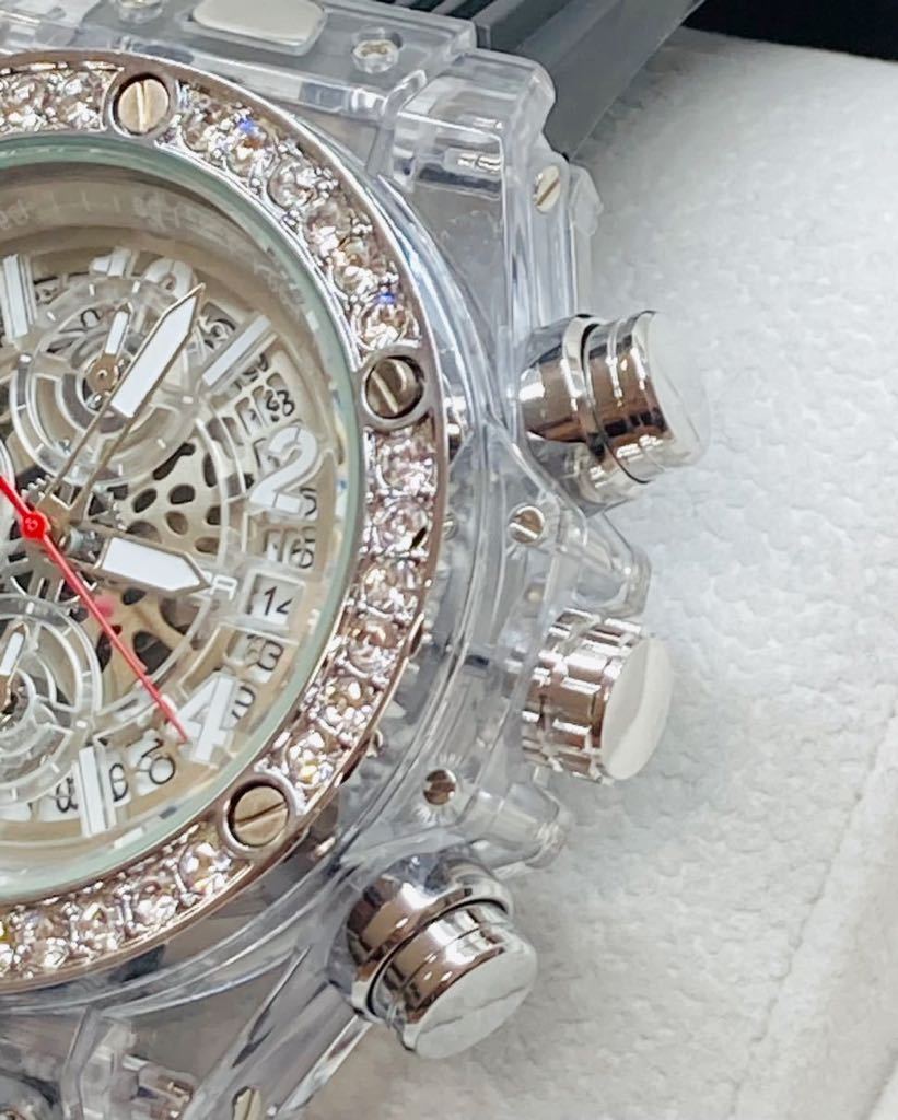 ゴールデンウィーク激安セール　メンズ腕時計 ジルコニア　スケルトン腕時計　防水腕時計　カレンダー　クロノグラフ　ベルトX1986_画像4