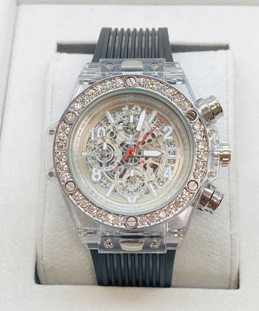 ゴールデンウィーク激安セール　メンズ腕時計 ジルコニア　スケルトン腕時計　防水腕時計　カレンダー　クロノグラフ　ベルトX1986_画像2