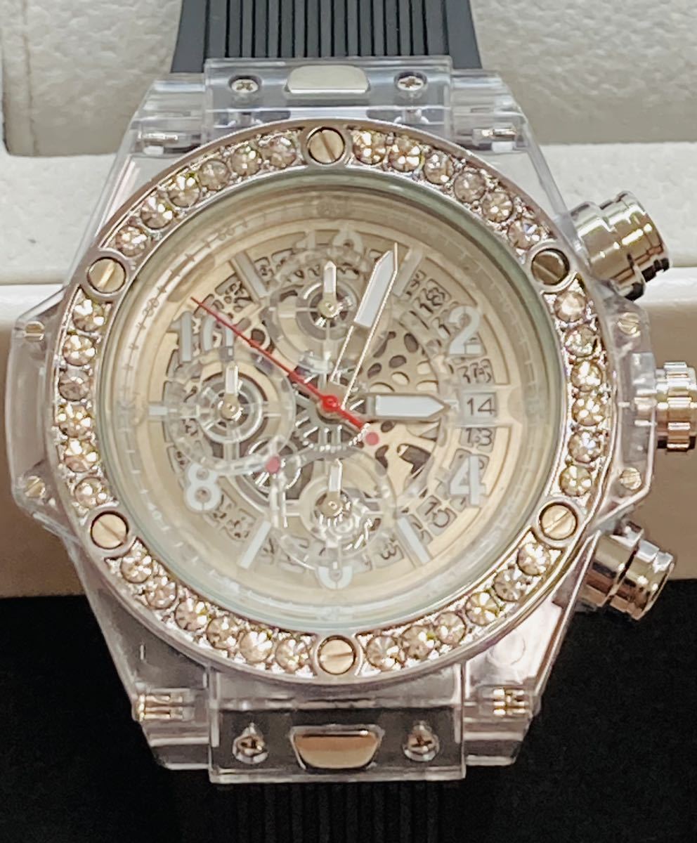 ゴールデンウィーク激安セール　メンズ腕時計 ジルコニア　スケルトン腕時計　防水腕時計　カレンダー　クロノグラフ　ベルトX1986_画像8