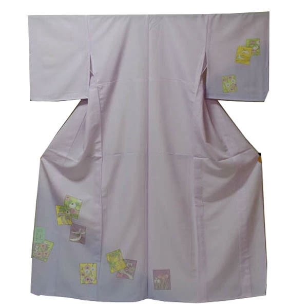 【日本製】仕立上り 単衣付下げ 花札（薄紫色）（094）洗える ポリエステル