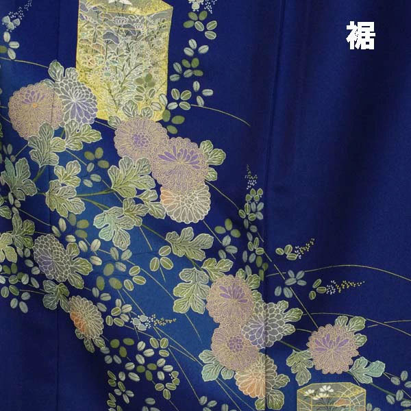 【日本製】仕立上り 単衣付下げ 渋い菊の花（群青色）（090）洗える ポリエステル_画像3