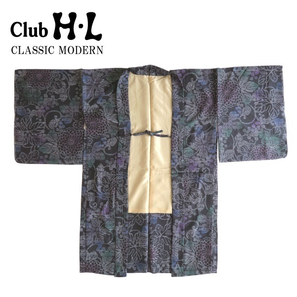 【クラシックモダン羽織】【羽織単品】H.L 長羽織【No.318 黒 菊 ぶどう 花】_画像1