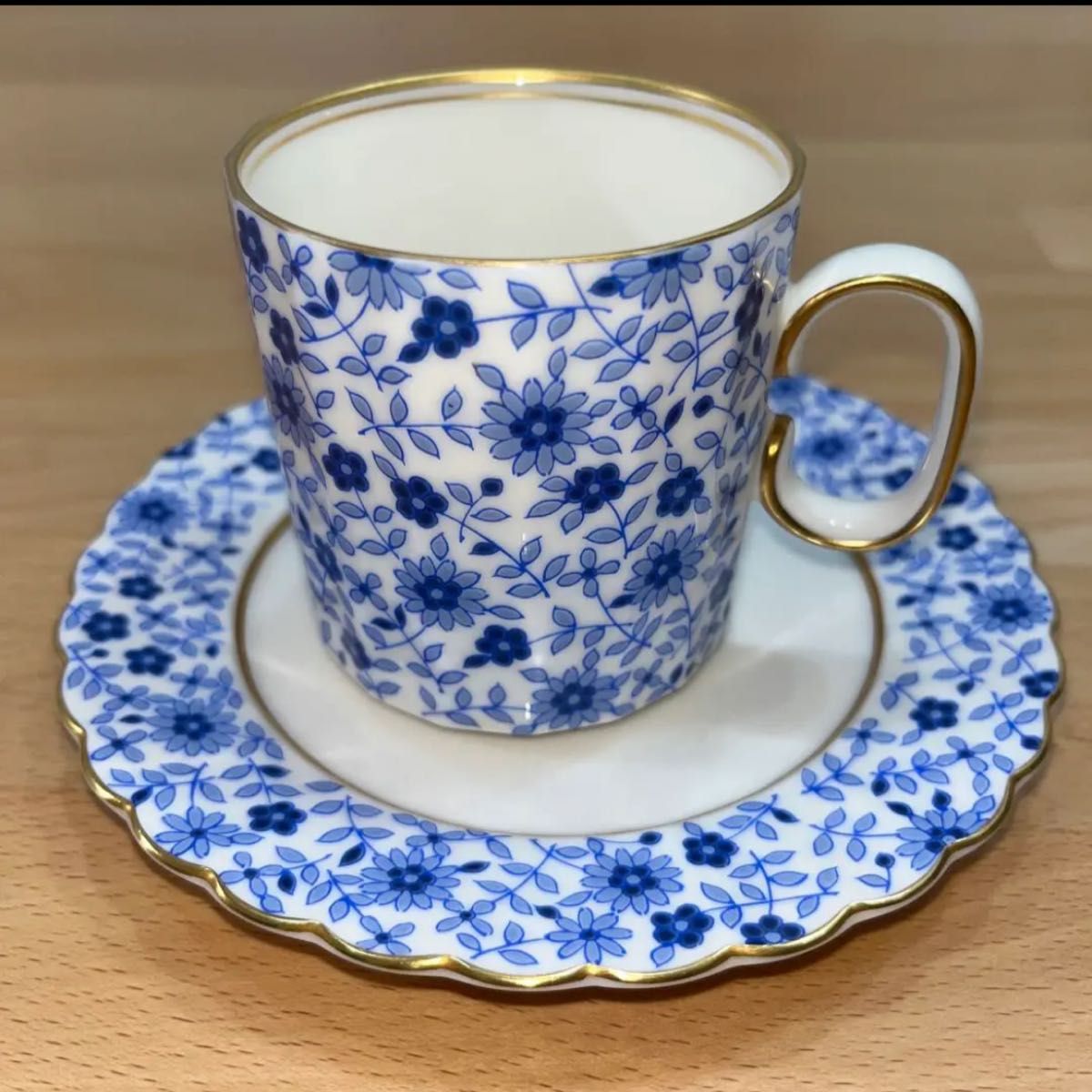 ナカヤマ 宮内庁御用達 中山陶器 コーヒーカップ&ソーサー ブルー更紗