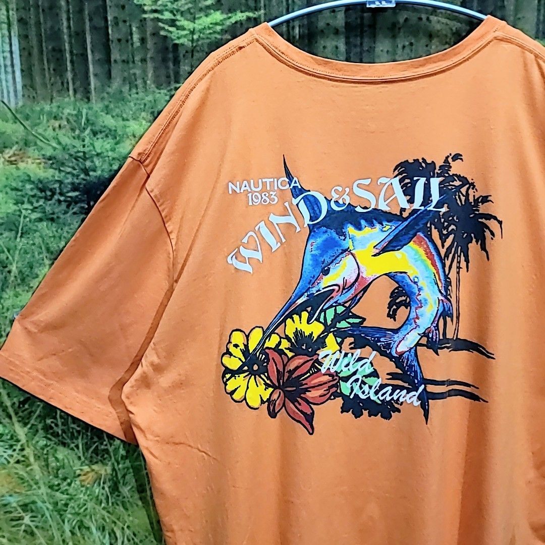 90s　90年代 NAUTICAノーティカ魚バックプリント　 オーバーサイズ Tシャツ ヴィンテージ　ビンテージ　VINTAGE 