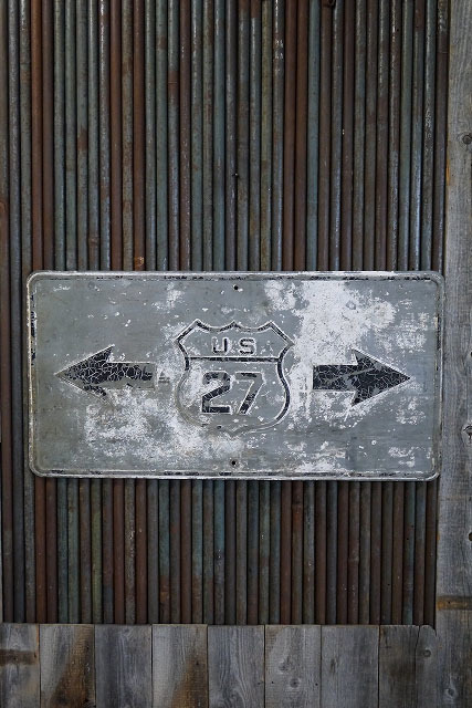 ビンテージUS２７大型ロードサイン [gosr-65]検アメリカUSA/インディアナ～フロリダ州/1930年代頃/エンボス/雰囲気最高/道路標識看板レア