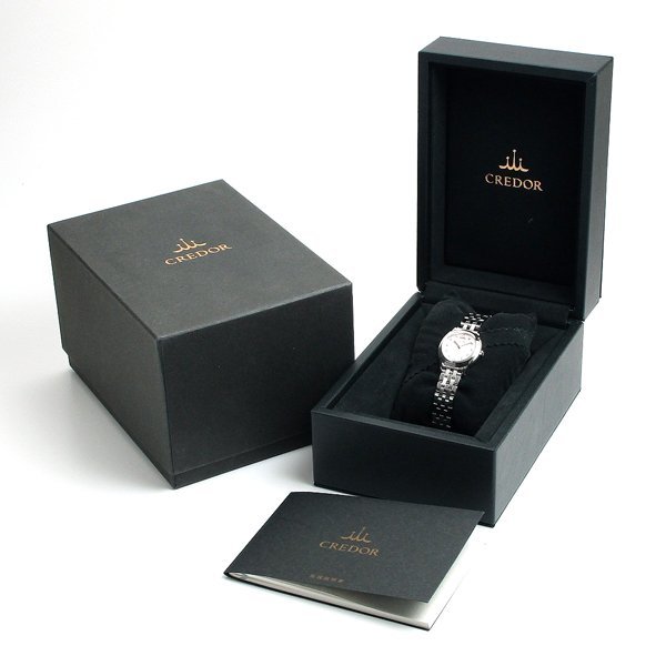 83 送料無料 3ヶ月保証付き 磨き済み 美品 本物 SEIKO CREDOR セイコー クレドール シグノ 4J81-0AS0 ダイヤ レディース 時計