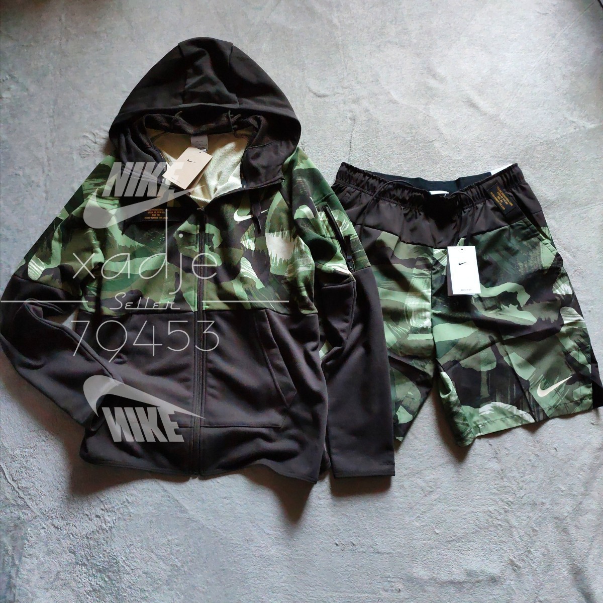 新品 正規品 NIKE ナイキ上下セット スウェット パーカー ハーフパンツ ロゴ プリント セットアップ 茶 ブラウン 緑 カーキ XL - JChere雅虎拍卖代购