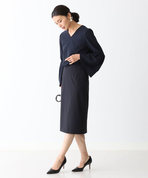  new goods te milk s Beams flair sleeve blouse 36 navy blue washer bru