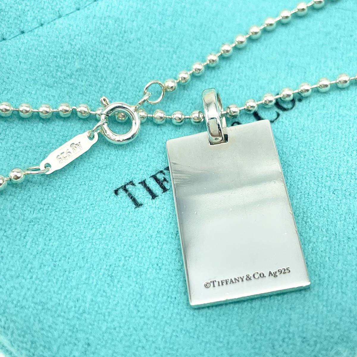 ティファニー ダイヤモンドポイント スクエア プレート ネックレス ピーズチェーン シルバー 925 約61cm TIFFANY